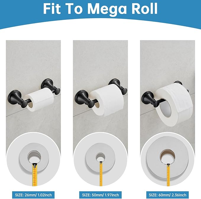 RUMOSE Toilet Paper Roll Holder Bathroom Flexible Pivoting Tissue Handle on Wall Mounted Matte Black Rustproof Toilet Tissue Roll Holder,Stainless Steel
