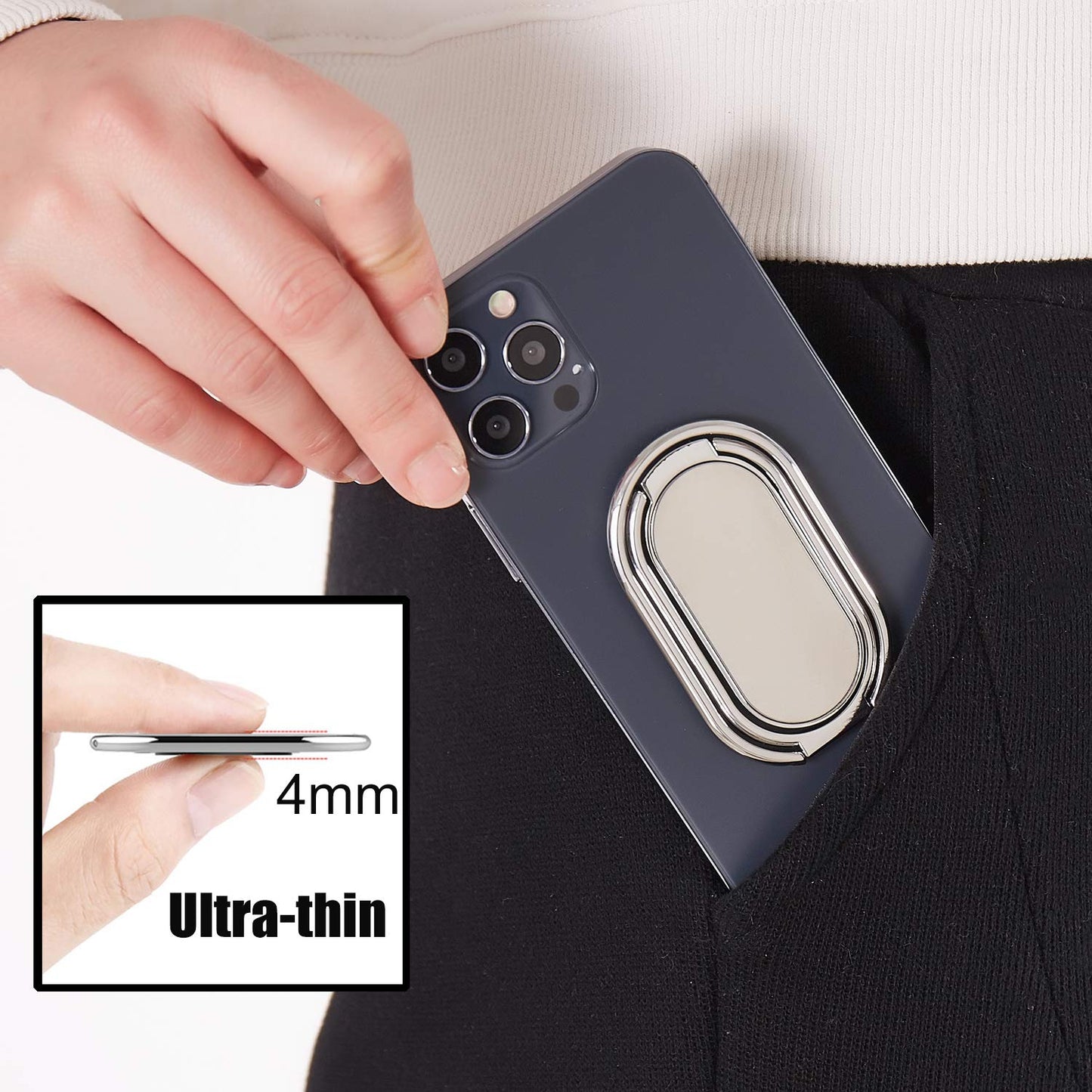Rimyam Phone Ring Holder Finger Kickstand Foldable Cellphone Back Stand 360 Rotation Metal Ring Grip Holder For Magnetic Car Mou