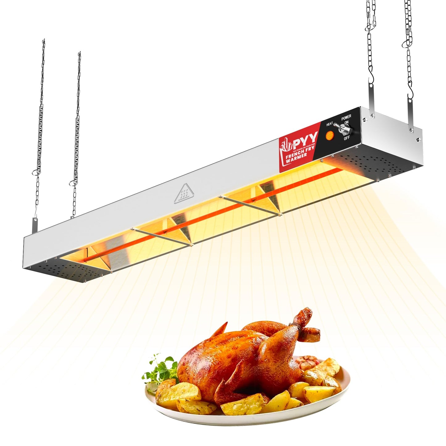 PYY Food Heat Lamp Strip - 36 Inch Commercial Food Warmer Lamp, 500W Hanging Stainless Steel Electric Strip Heater for Restaurants & Kitchens