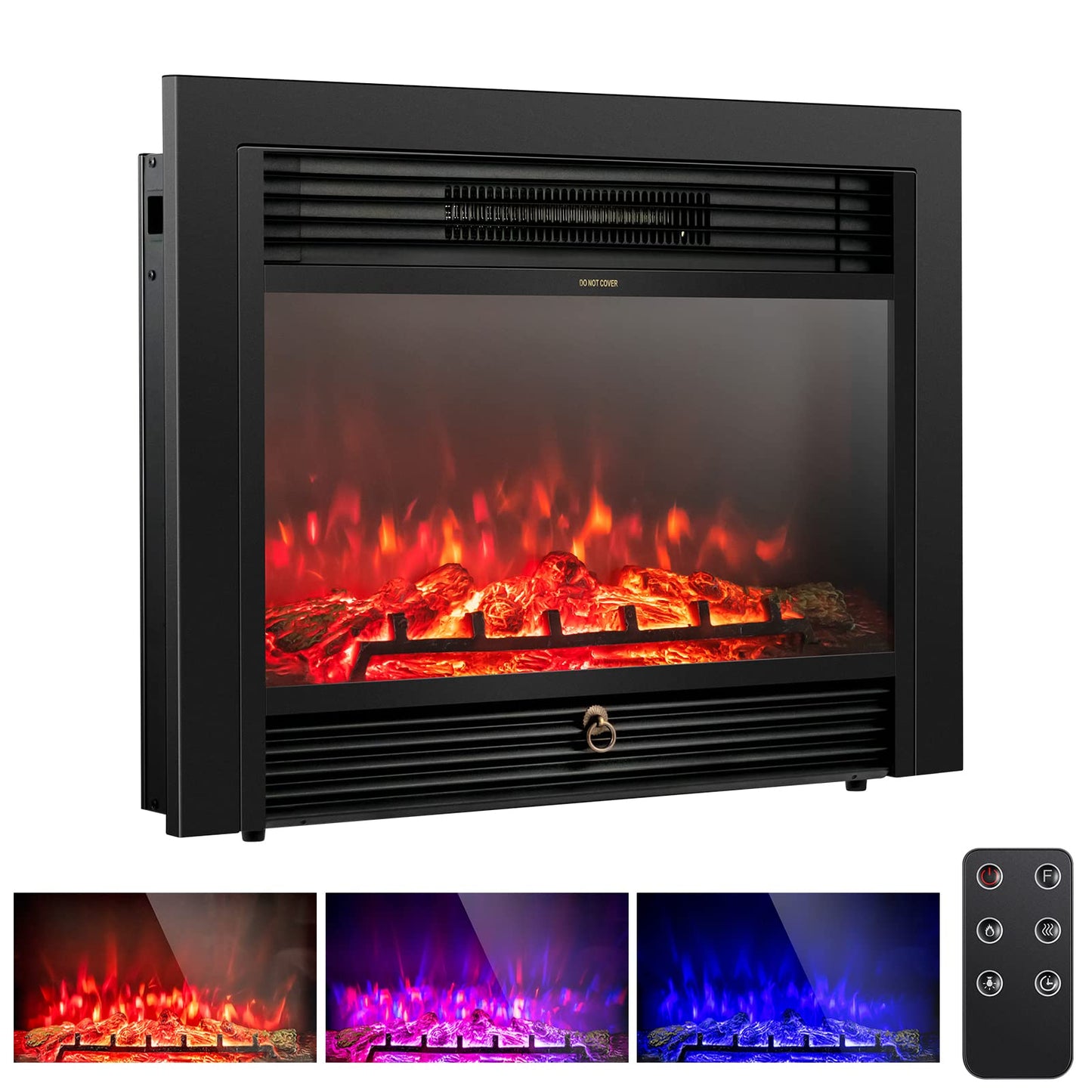 GLACER 28.5 Electric Fireplace Insert, Recessed & Freestanding with Adjustable Flame Color Timer, Indoor Heater w/Remote Contr