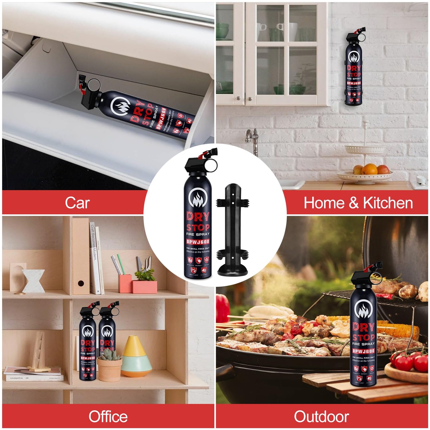 Dry Stop Fire Extinguisher Spray - 4 Pack Portable Fire Extinguisher with Mount for Boat Vehicle Home Car Garage Kitchen, 600g Dry Powder Fire Extinguishers for Electrical Grease Battery Fires & More
