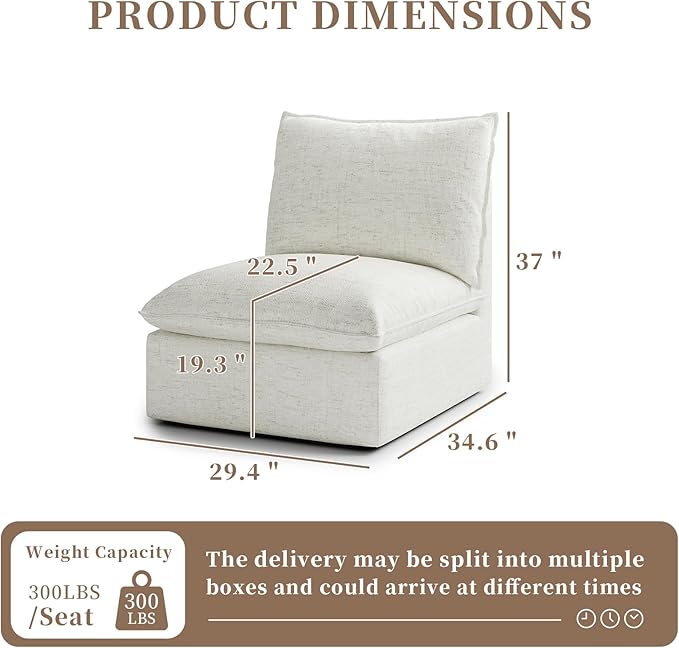 Gtilzria Waterproof Cloud Sectional Couches,High Backrest Down Filled Sofa for Living Room,Modular Sofas Spill & Stain-Resistant Cloud Couch,Detachable Couch Covers,Cream White