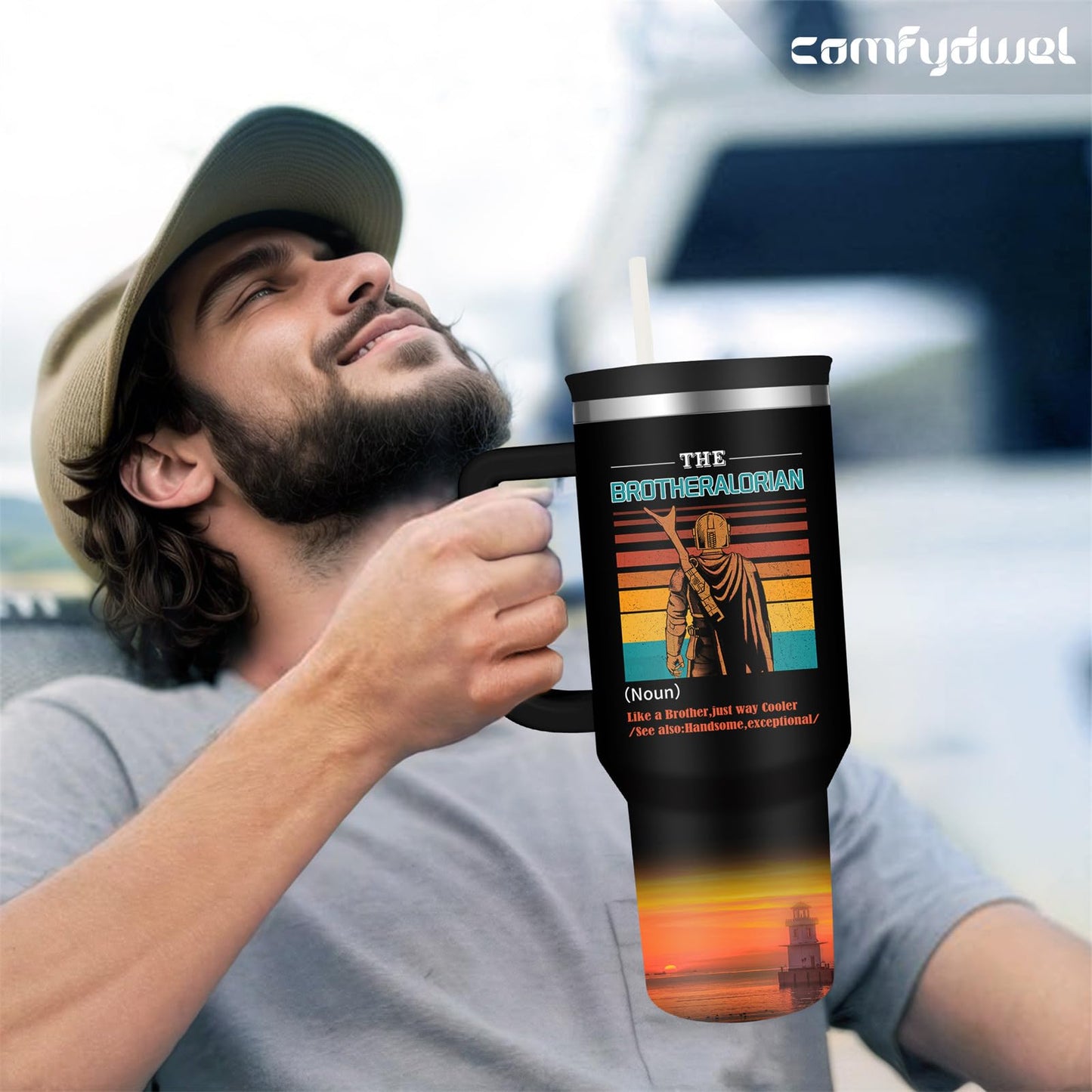 Cool Brother Tumbler with Handle Cool Gifts for Brothers Best Brother in the Galaxy 40oz Insulated Coffee Tumbler with Straw Lid Christmas Father's Day Present for Brothers