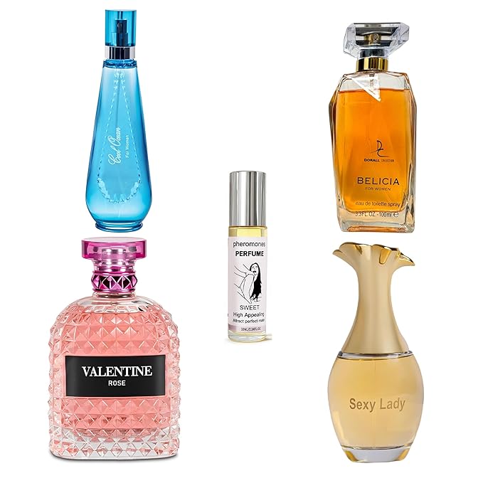 4-Piece Women's Perfume Set with 10ml Rollerball, EDP Collection, Variety of Fragrances,Long Lasting Fragrance (Belicia For Women/Valentine Rose/Sexy Lady/COOL OCEAN-Women)