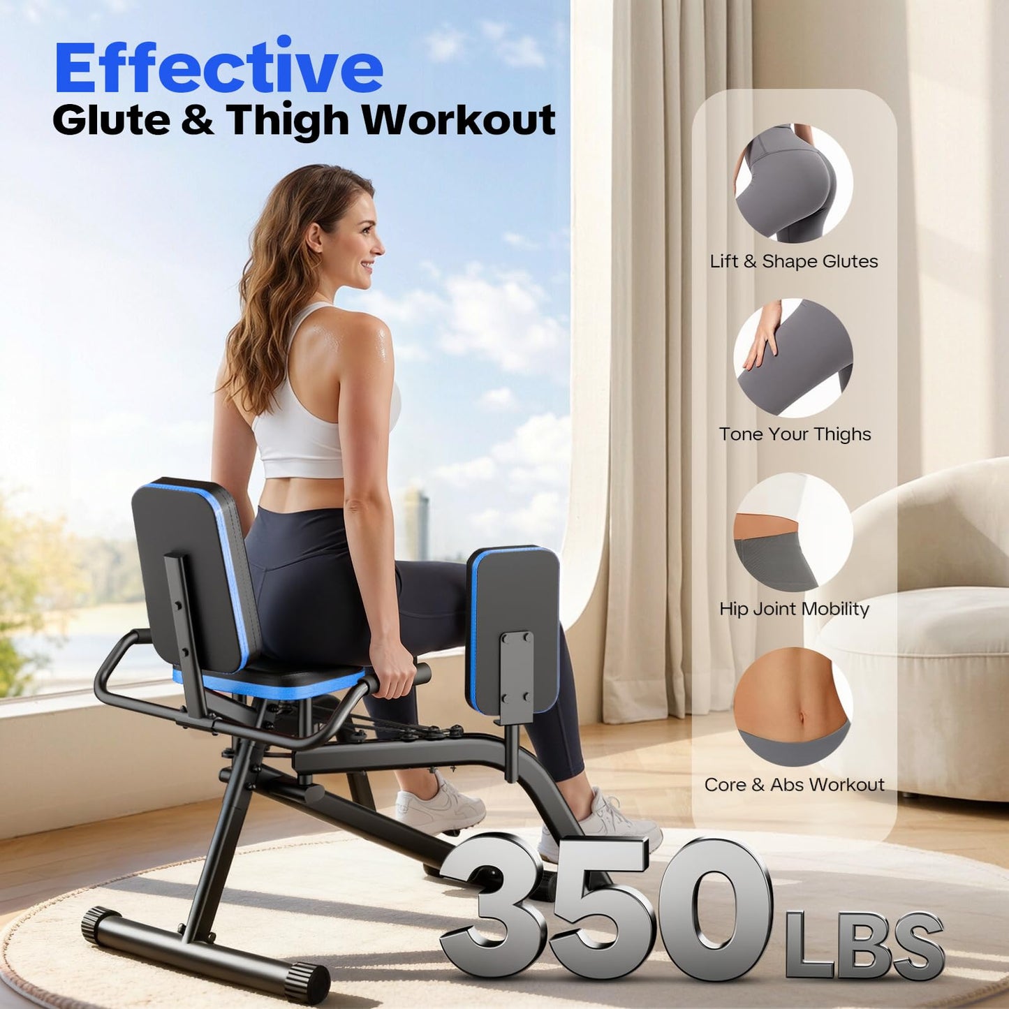 Keep Sexy Hip Abductor Machine for Home Gym, 6-Level Thigh Exercise Equipment w/ Bonus Resistance Band | Compact Plush Padding Glute Machine, Booty Builder & Thigh Toner for Women Men