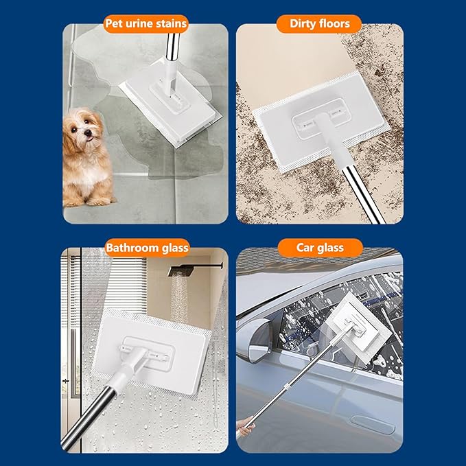 Dust Mop for Floor Cleaning, 4 Reusable Cloths, Wet and Dry Duster Broom for Hardwood Floors, Marble, Laminate, Tile, Concrete, Garage