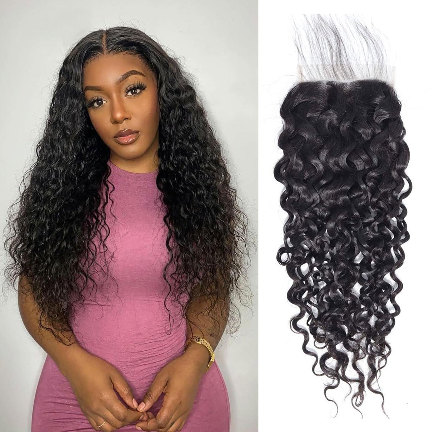 DSEKCAIN 5x5 HD Lace Closure Water Wave Human Hair 5x5 Lace Closure Transparent Big Space Size 100% Raw Virgin Human Hair Free P