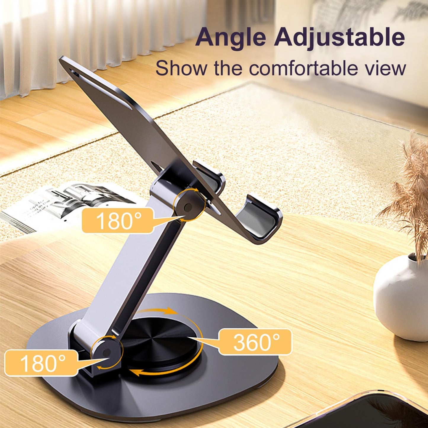 Oncheer 360Rotating Phone Holder For Desk, Portable & Foldable Cell Phone Stand For Office & Kitchen, Adjustable Tablet Stand Fo