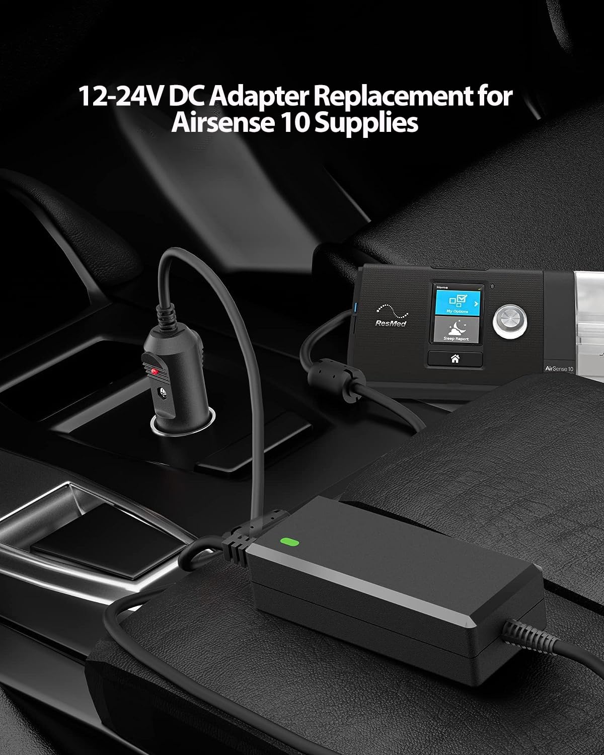 VHBW CPAP Power Cord Compatible with Resmed Airsense 10 Power Supply, Compatible with ResMed Airsense 10 S10 AirCurve 10 Series CPAP and BiPAP Machine, Car Charger 24V 3.75A 90W Airsense Adapter
