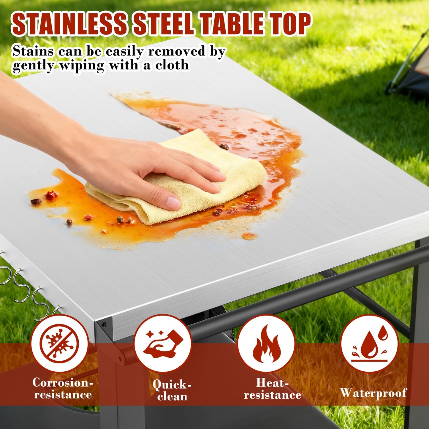 34" x 24" Movable Stainless Steel Flattop Grill Cart for Ninja Woodfire & Blackstone Griddles, Pizza Oven Table for Outside, Extra-Wide Stainless Steel Cart with Wheels for Kitchen Food Prep Table