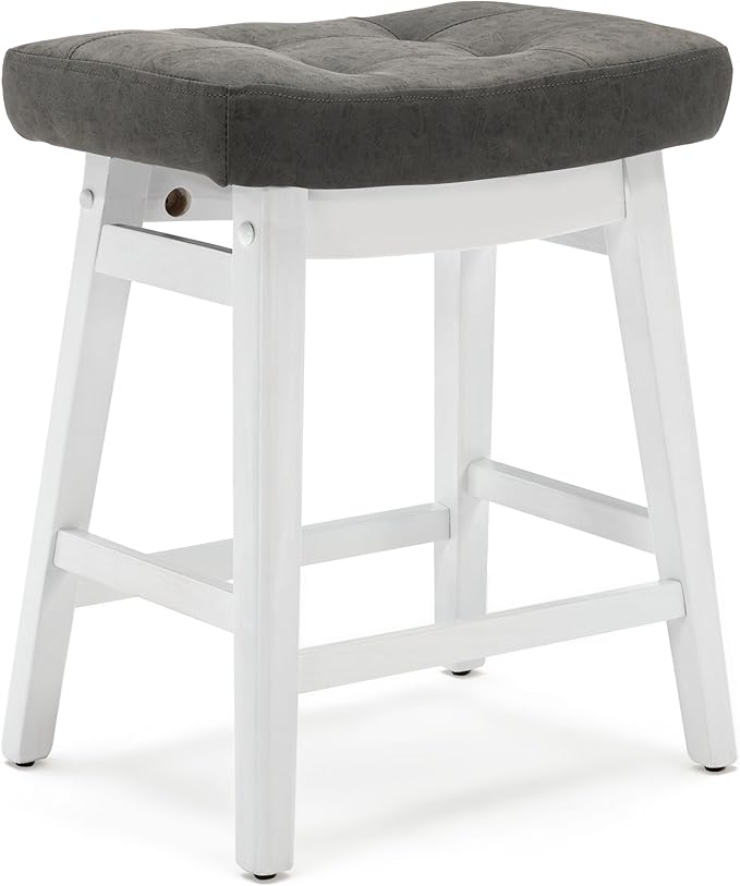 RNKSFX Counter Height Bar Stool for Kitchen Counter Modern Backless Barstool with Upholstered Faux Leather Seat and Solid Wood Leg Farmhouse 24 inch Bar Chair, Grey + White, 1pc