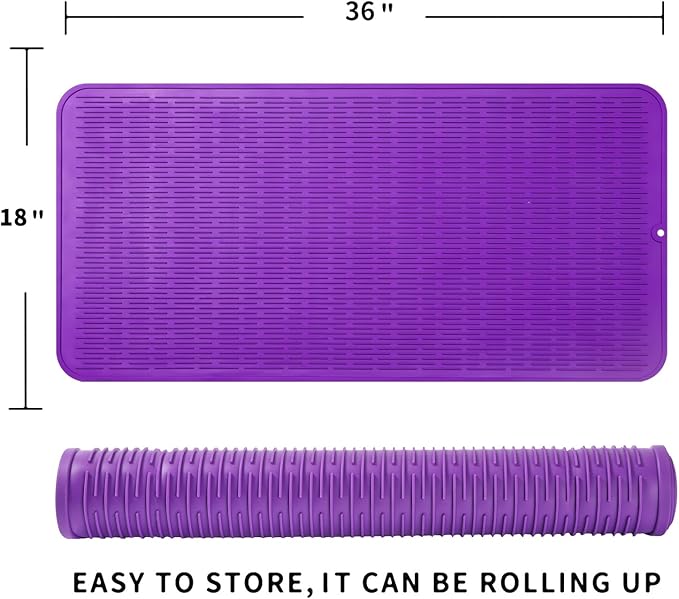 Silicone Dish Drying Mat for Multiple Usage,Easy clean,Eco-friendly,Heat-resistant Silicone Mat for Kitchen Counter or Sink,Refrigerator or Drawer Liner Purple 5XL 36inches x 18inches