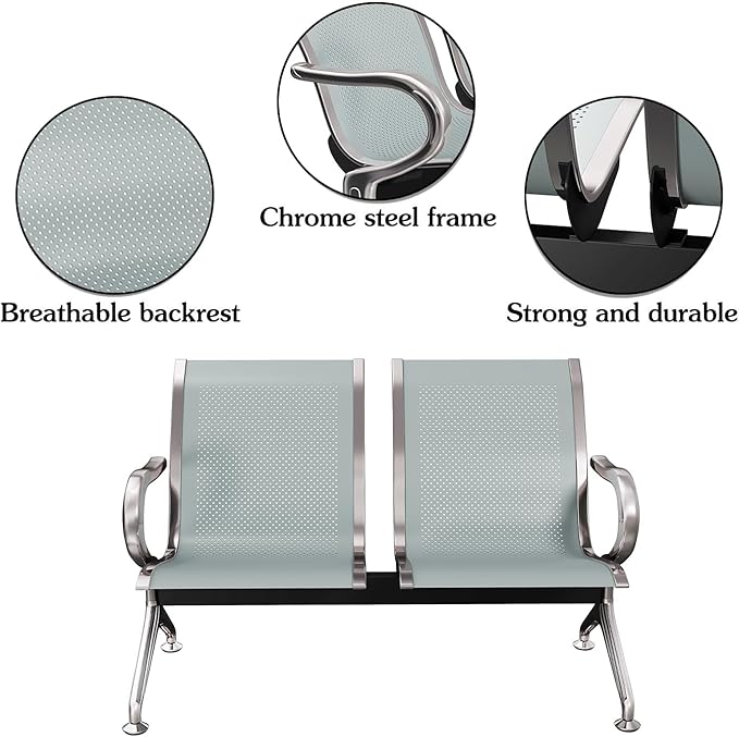 Kinsuite 2Pcs Waiting Room Chairs - 4 Seat Airport Reception Chairs Reception Bench Lobby Bench Seating for Office Business Bank Hospita, Silver