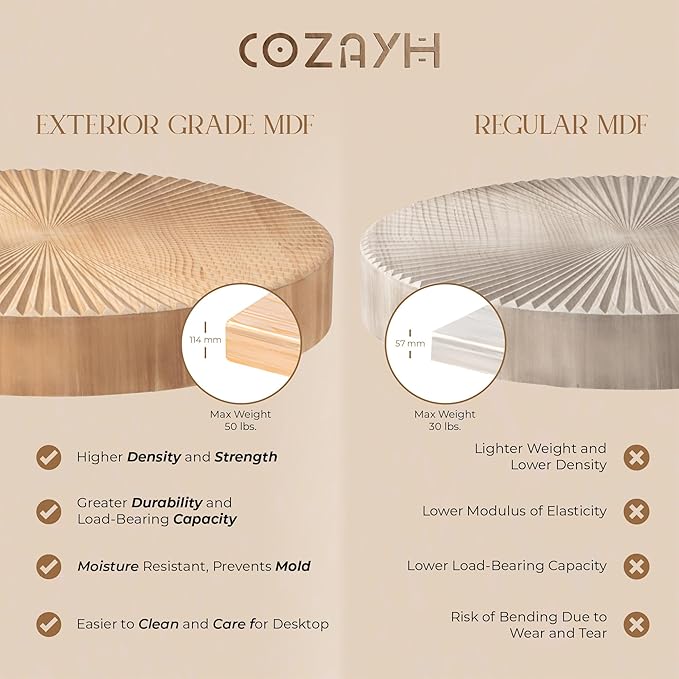 COZAYH 2-Piece Round Nesting Coffee Table Set, Natural Wood Top with Black Metal Legs, Radial Pattern – Rustic Farmhouse Accent for Living Room or Bedroom – Space-Saving Modern Furniture