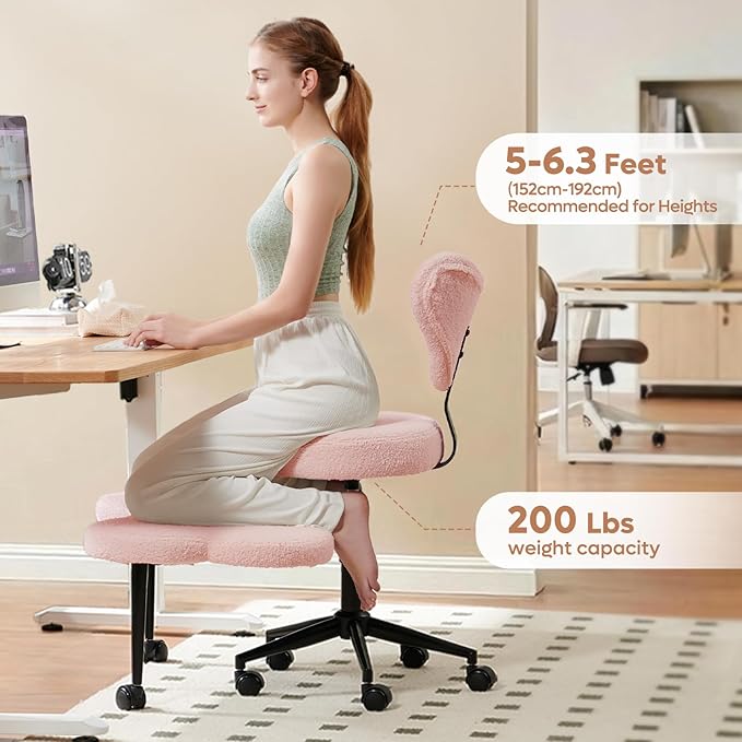 Nost & Host Cross Legged Office Chair with Wheels, 4INCH ADHD Chair for Adults, Meditation Chair, Height Adjustable Seat, Yoga Chair, Teddy Fabric, Pink