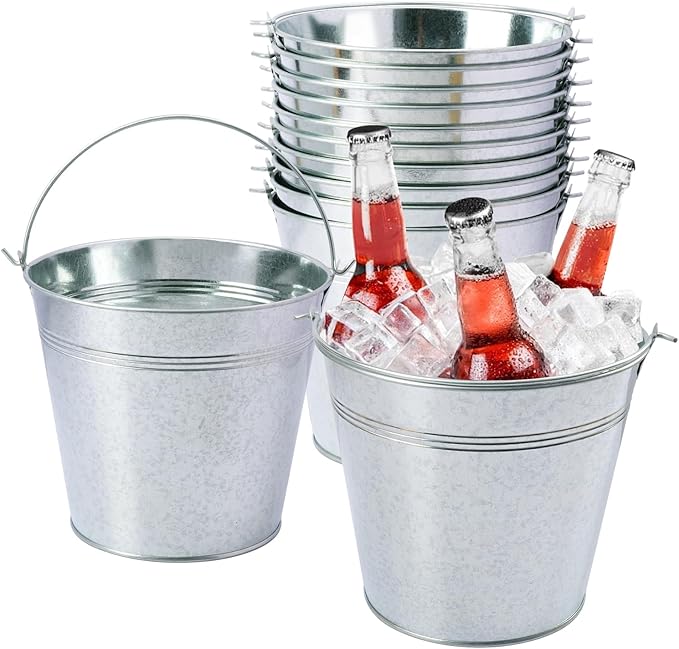 Biugaaufai 12 Pack 7 Inch Galvanized Metal Buckets with Handles, Rustic Metal Ice Buckets for Party Decor, Wedding Favors,...