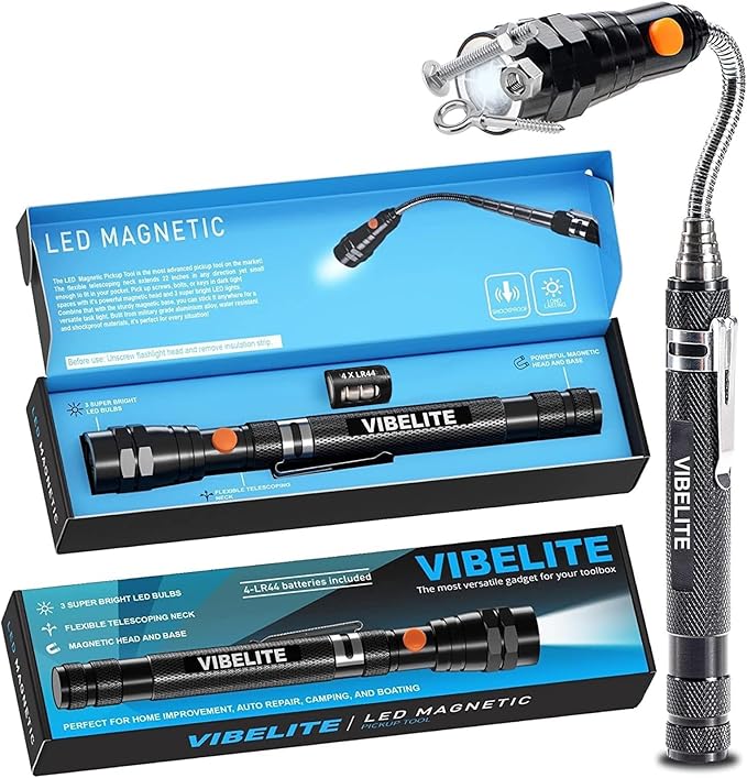 VIBELITE Extendable Magnetic Flashlight with Telescoping Magnet Pickup Tool- Cool Gadget Valentines Day Gifts for Him, Me...