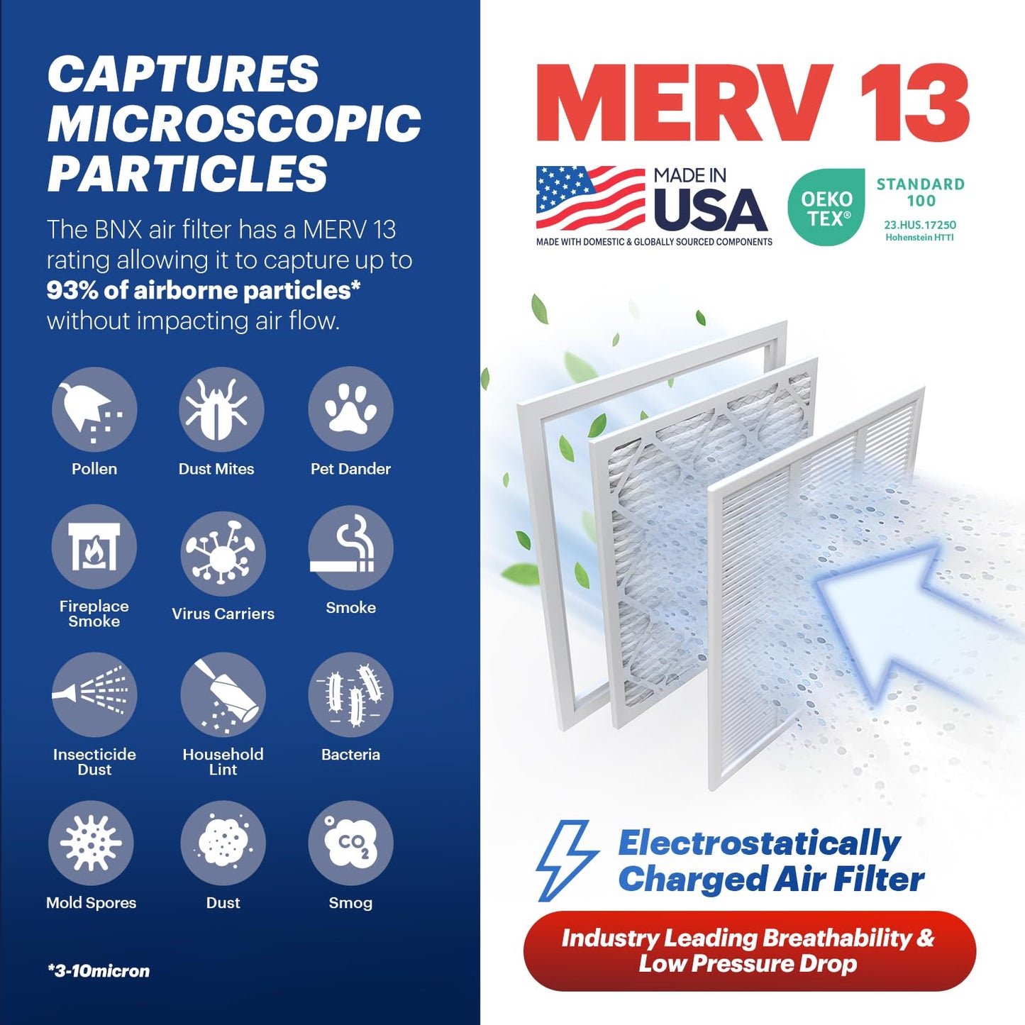 Bnx Trufilter 18X24X1 Air Filter Merv 13 (6-Pack) - Made In Usa - Electrostatic Pleated Air Conditioner Hvac Ac Furnace Filters