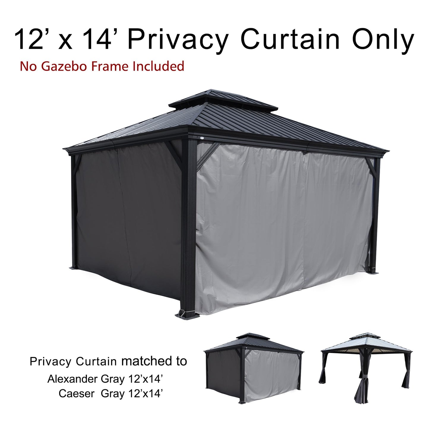 Kozyard Gazebo Privacy Curtain Outdoor Waterproof Sidewall for Hardtop Patio Gazebo Curtains for Alexander Caesar Rosana Apollo Model (12ft x 14ft, Gray)