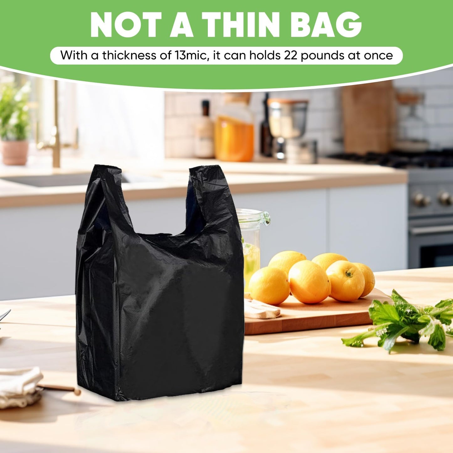 LainNeala Black Plastic Bags (11.5'x 6.5" x 21')(300Pack) with Handles - Shopping & Grocery Bags for Small Business & Restaurants in Bulk