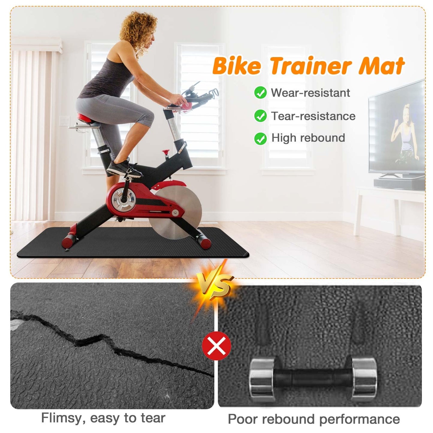Peloton Bike Compatible Treadmill Mat - 6mm Thick Exercise Mat for Treadmill, Row, and Bike Trainer - Protects Hardwood Floor and Carpet - 36 * 72in