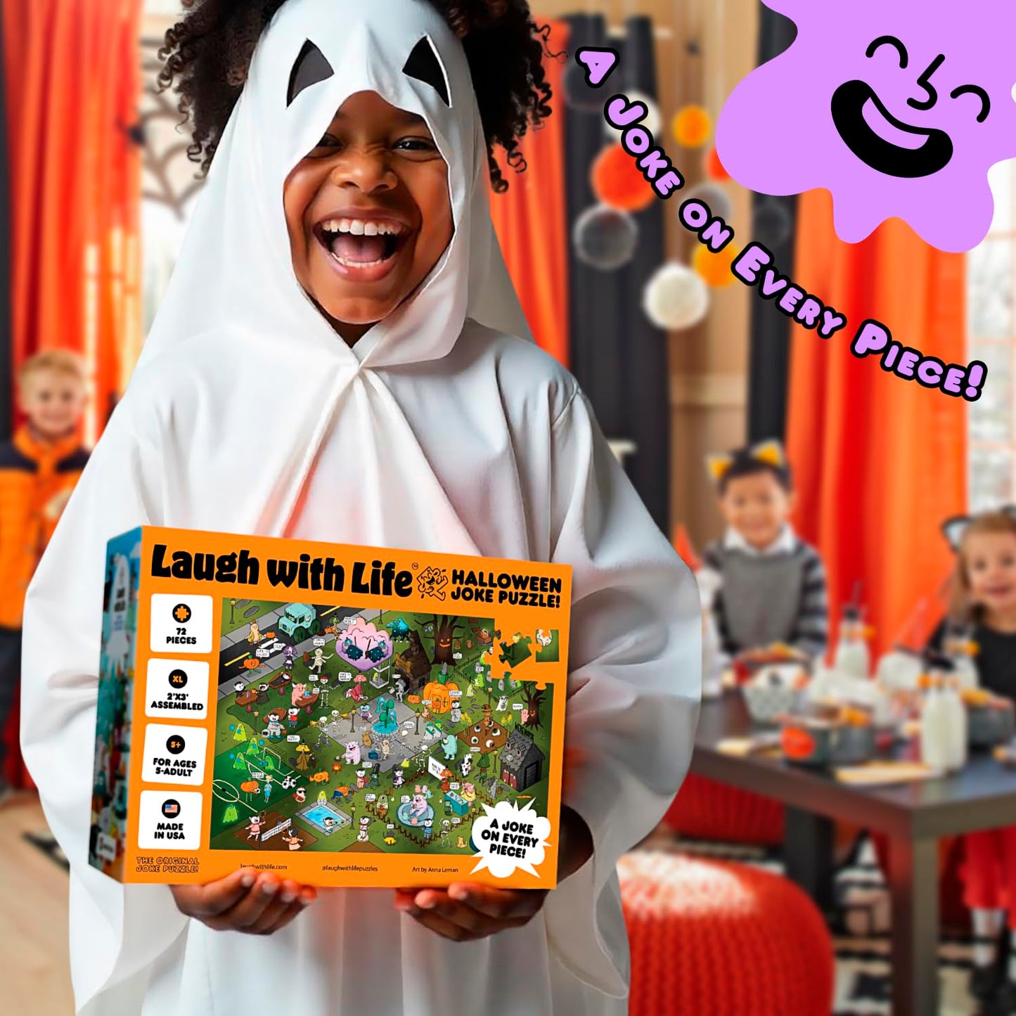 Laugh with Life Halloween Joke Puzzle – 72pcs Halloween-Themed Kids Jigsaw Puzzle for Adults, Extra Large Floor Puzzles for Kids Ages 5+, Fun Adult Puzzles & Toddler Educational Toys (24" x 36")