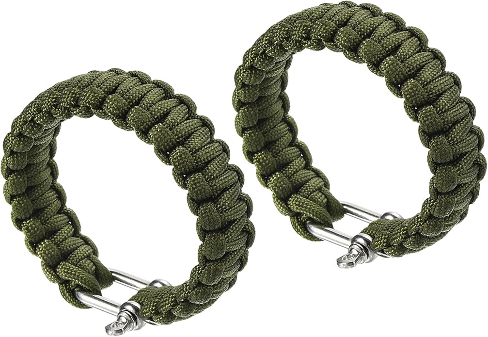 Survival Paracord Bracelets, 2 Pack Plaited Bracelet with U-shaped Stainless Steel Buckle Party Favors Camping Gifts Outdo...