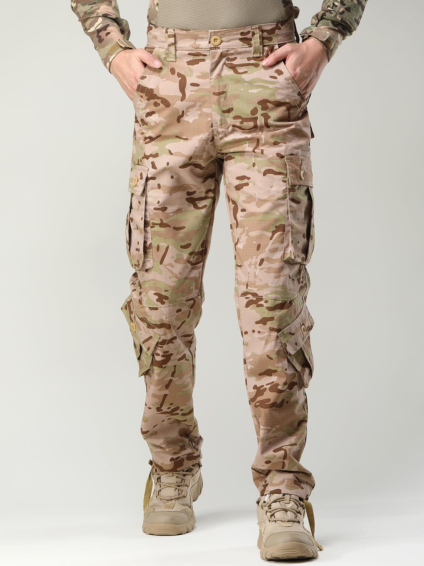 AKHIKING Men's Camo Cargo Work Pants Ripstop Lightweight Wild Army Military BDU Outdoor Trousers with 8 Pocktets (No Belt) 28