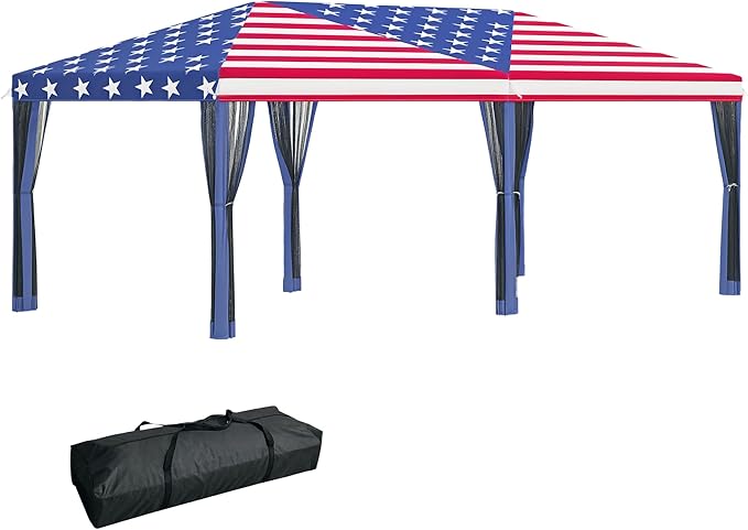Outsunny 10' x 20' Pop Up Canopy Tent with Netting, Heavy Duty Large Party Tent, Instant Sun Shelter with Carry Bag for Ba...