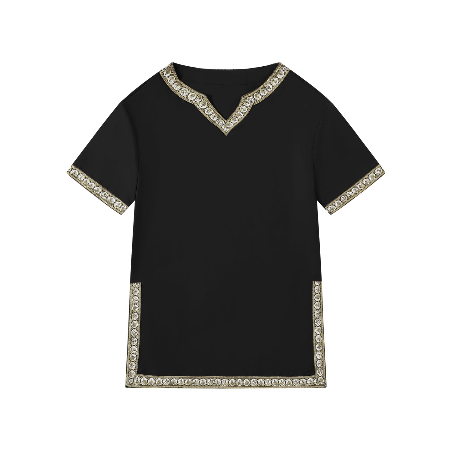 Emitory Boys Medieval Knight Costume Kids Tunic Renaissance V Neck Shirt Viking Vintage Warrior Halloween Tops