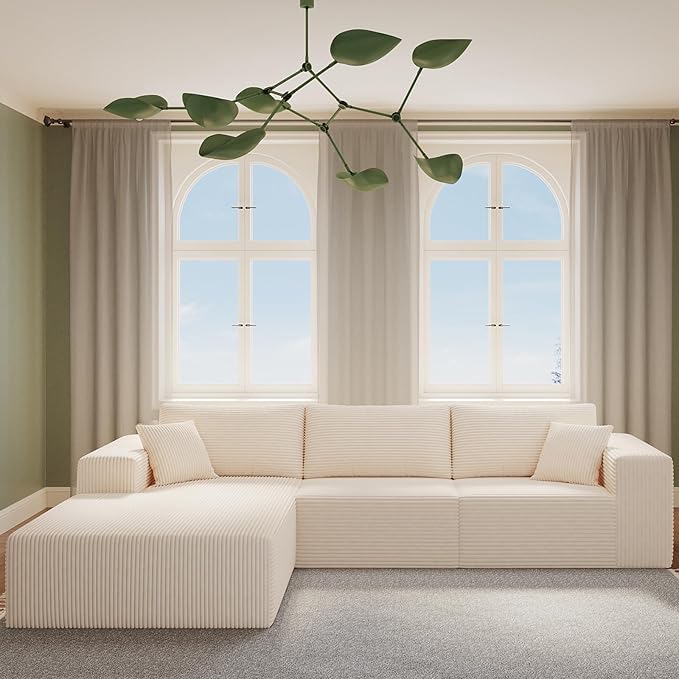 108" Modular Sectional Sofa — Oversized Cloud Couch with L-Shape Chaise, Upholstered 3-Seat Modular Sectional for Living Room