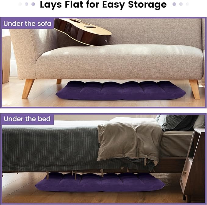 MAT EXPERT 14-Position Floor Chair, Floor Gaming Chair w/Soft Coral Fleece, Alloy Steel Frame, Padded Lazy Couch Recliner, Floor Chair with Back Support for Reading, Meditating, Playing Game (Violet)
