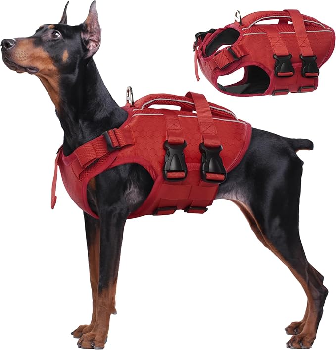 Kuoser Dog Life Jacket High Flotation, Reflective Dogs Life Vest for Swimming Boating, Adjustable Small Medium Large Dog l...