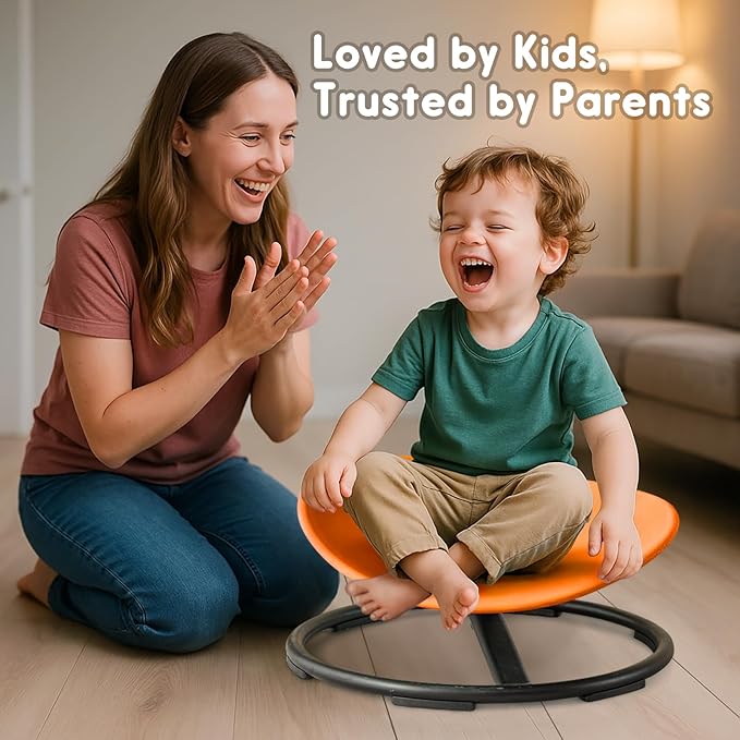 Kids Sensory Spinning Chair for Autism Ages 3+, Sit and Spin Swivel Chair for Kids with ADHD, Sensory Chairs for Autistic Children, Sensory Toys for Motion Sickness Relief, Balance Training (Orange)