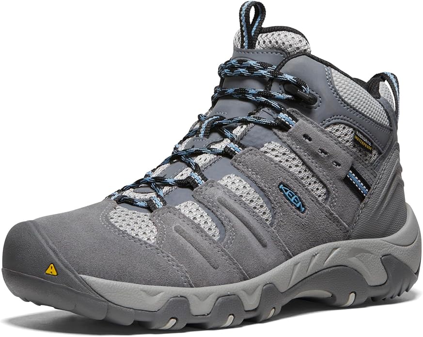 KEEN Women's Headout Mid Height Waterproof All Terrain Hiking Boots, Steel Grey/Blue Heaven, 7 US