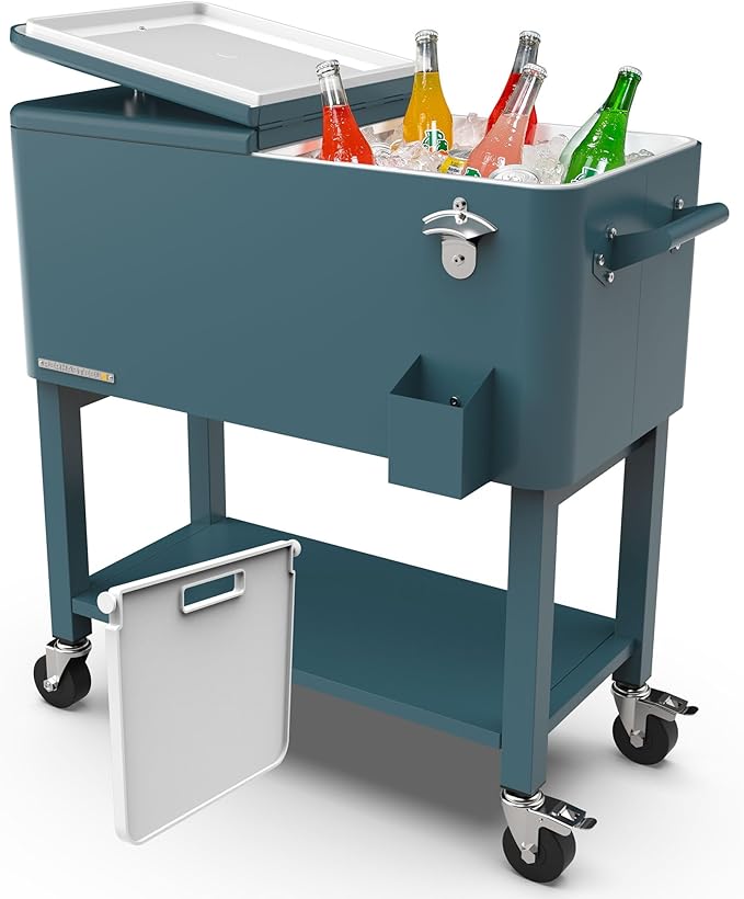 Permasteel Party Cooler with Divider, Removable Basin, Spacious 80-Qt Capacity, Chills 36hrs, Serving Tray, Rolling Ice Ch...