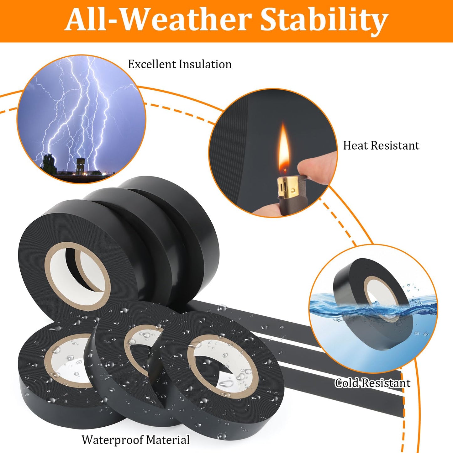 Okxiri 6 Pack Black Electrical Tape, 66 Ft Waterproof Electric Tape Black High Temperature for Repairs, Adhesive, Insulating Electrical Tape for Home Outdoor, Electrical Tools and Accessories