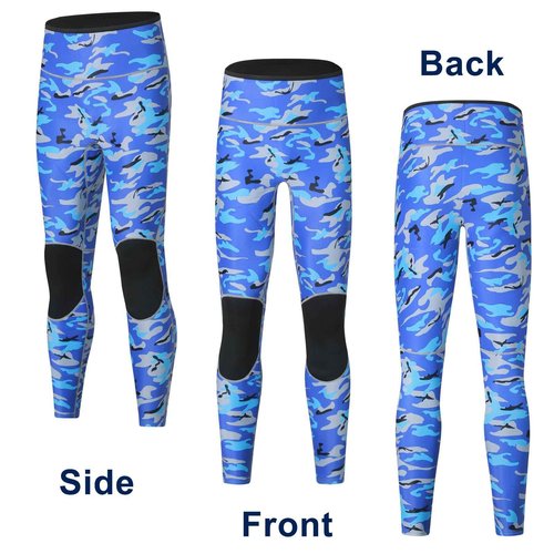 NVKIC Mens Wetsuit 3mm Neoprene Stretch Camouflage Printing Snorkeling 2-Pieces Hooded Diving Suits Blue Color XXL