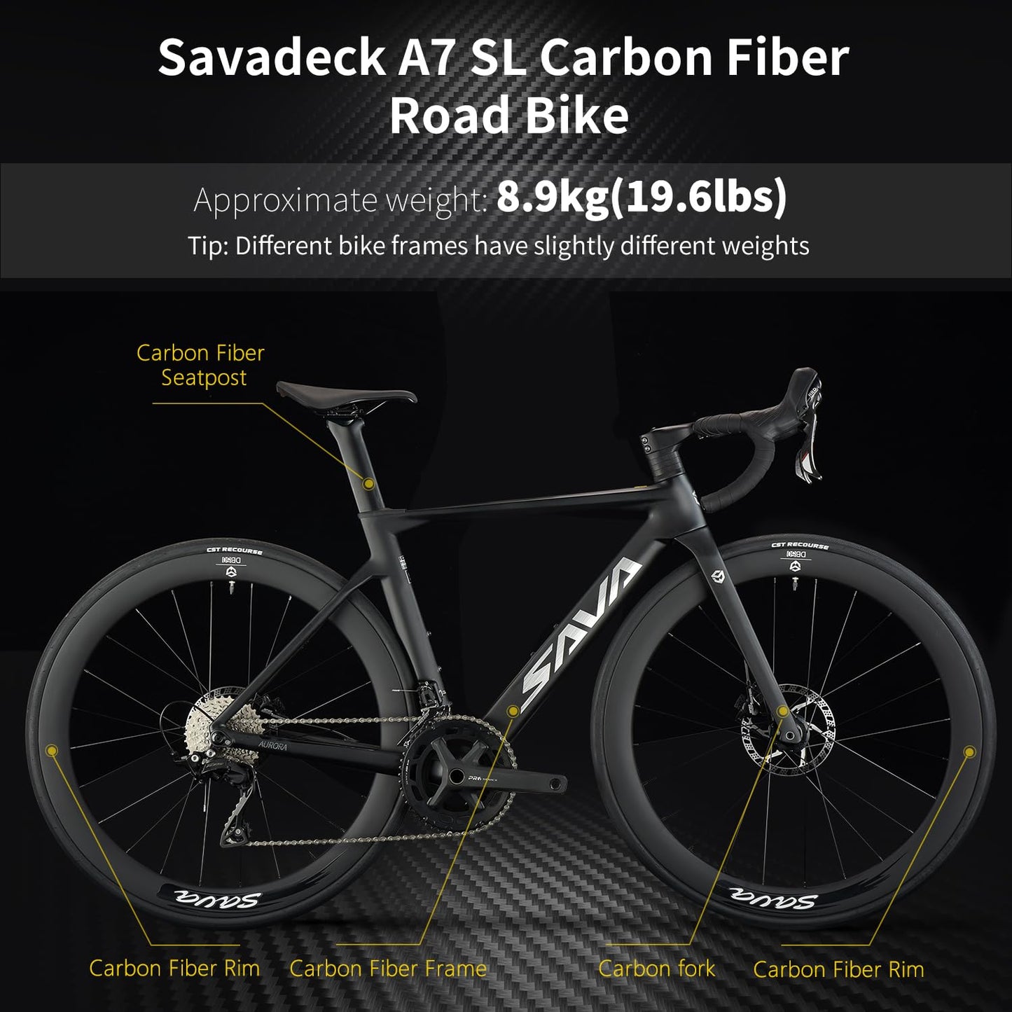SAVADECK A7L Carbon Road Bike, T800 Carbon Fiber Frame 700C Racing Bicycle with Shimano 105 R7100 24 Speed Groupset and Hydraulic Disc Brake, Ultra-Light Carbon Bike for Man and Women(White,47cm)