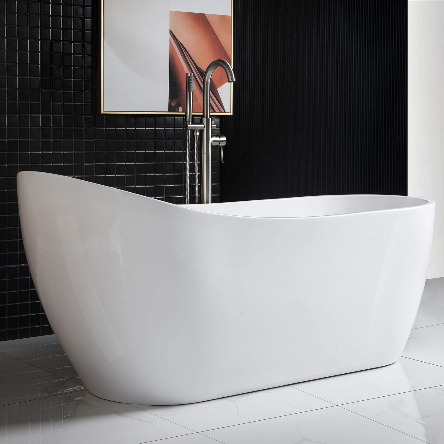 WOODBRIDGE 67" Acrylic Freestanding Bathtub Contemporary Soaking Tub with Chrome Overflow and Drain, B0001-C, White