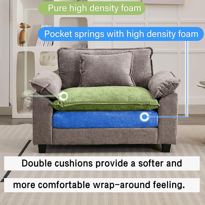 Oprisen Modular Sectional Sofa, Comfy Cloud Couch Sectional Sofa, Chenille Sofa Sleeper Deep Seat Sofa with Throw Pillows for Living Room (Light Gray, 53"- Single Seat)