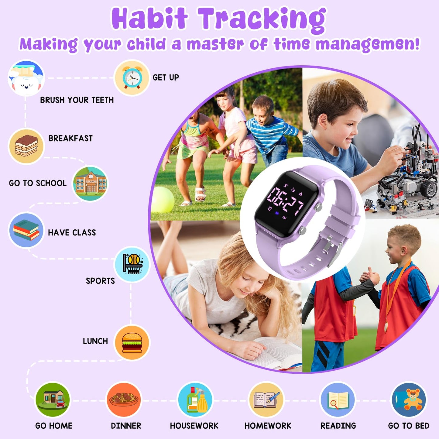 Timever Kids Digital Watches for Boys Girls, Sports Watch with Fitness Tracker, Pedometer, Alarm Clocks, Stopwatch, No App Needed Waterproof Kids Watch, Gift for Teens Student Girls Boys Ages 5-14