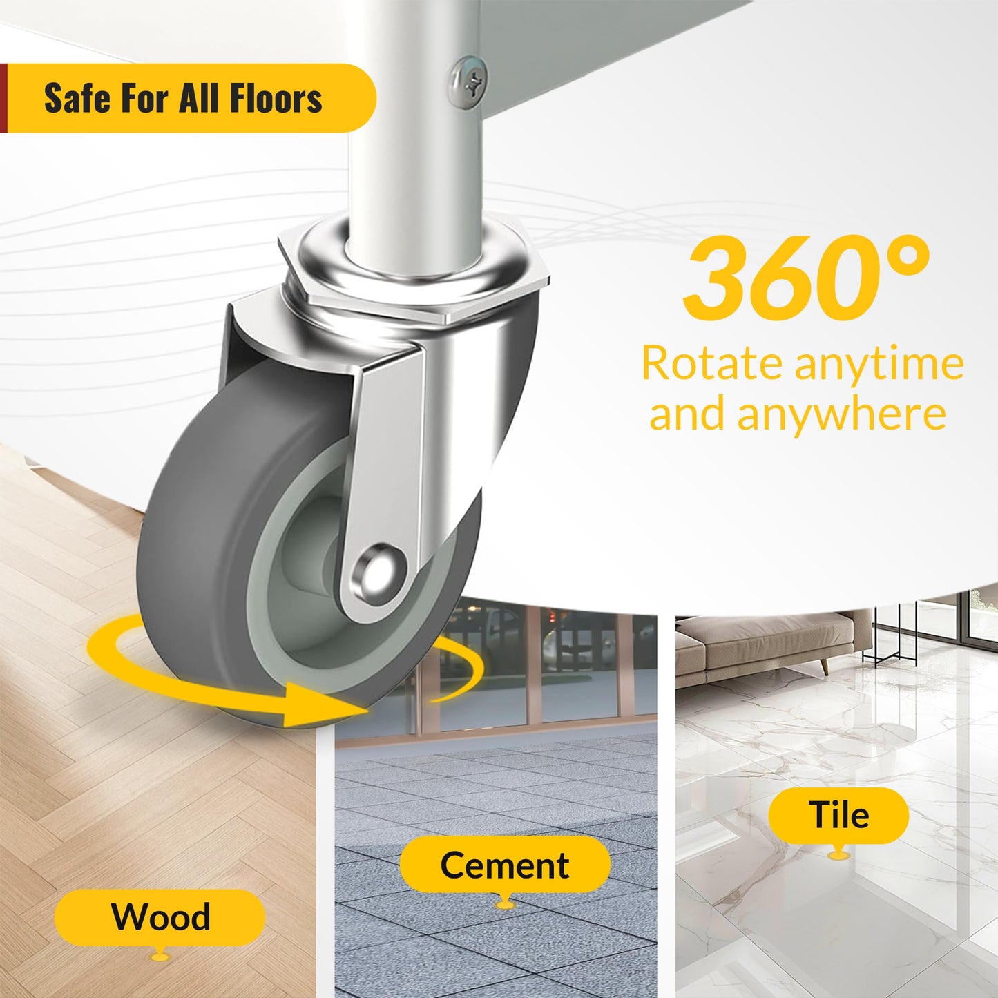 HOLKIE Caster Wheels 3 inch with No Brake Stem Casters, 3/8" -16 x 1-1/2" (Stem Diameter 3/8", Stem Length 1-1/2") Threaded Swivel Casters Set of 4 Heavy Duty Castors Grey