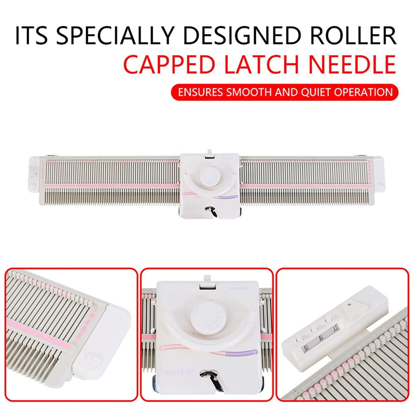 LK150 Knitting Machine Silver Reed Knitting Machine LK150 6.5mm Mid Gauge 150 Stitches Plastic Domestic Automatic Knitting Machine Includes Yarn Needles Accessories for Adults/Kids
