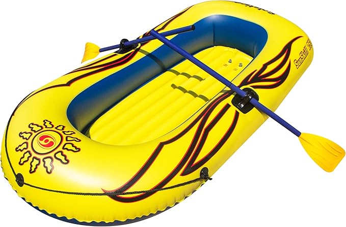 SOLSTICE Inflatable Boat Rafts 2 Person for Adults & Kids Comes W/ Oars Paddles Pump Pole Oar Holders Cushioned Comfortabl...