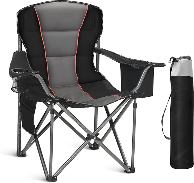 HIGH POINT SPORTS Oversized Portable Camping Folding Chair, Heavy Duty Foldable Outdoor Chair, Camp Chair with Cup Holder ...