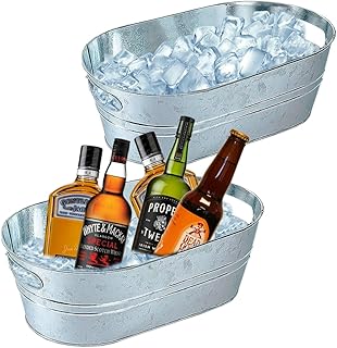 2 Pack Galvanized Tub Ice Bucket Large Metal Drink Buckets for Parties Beer Beverage Tub with Carry Handles for Champagne ...