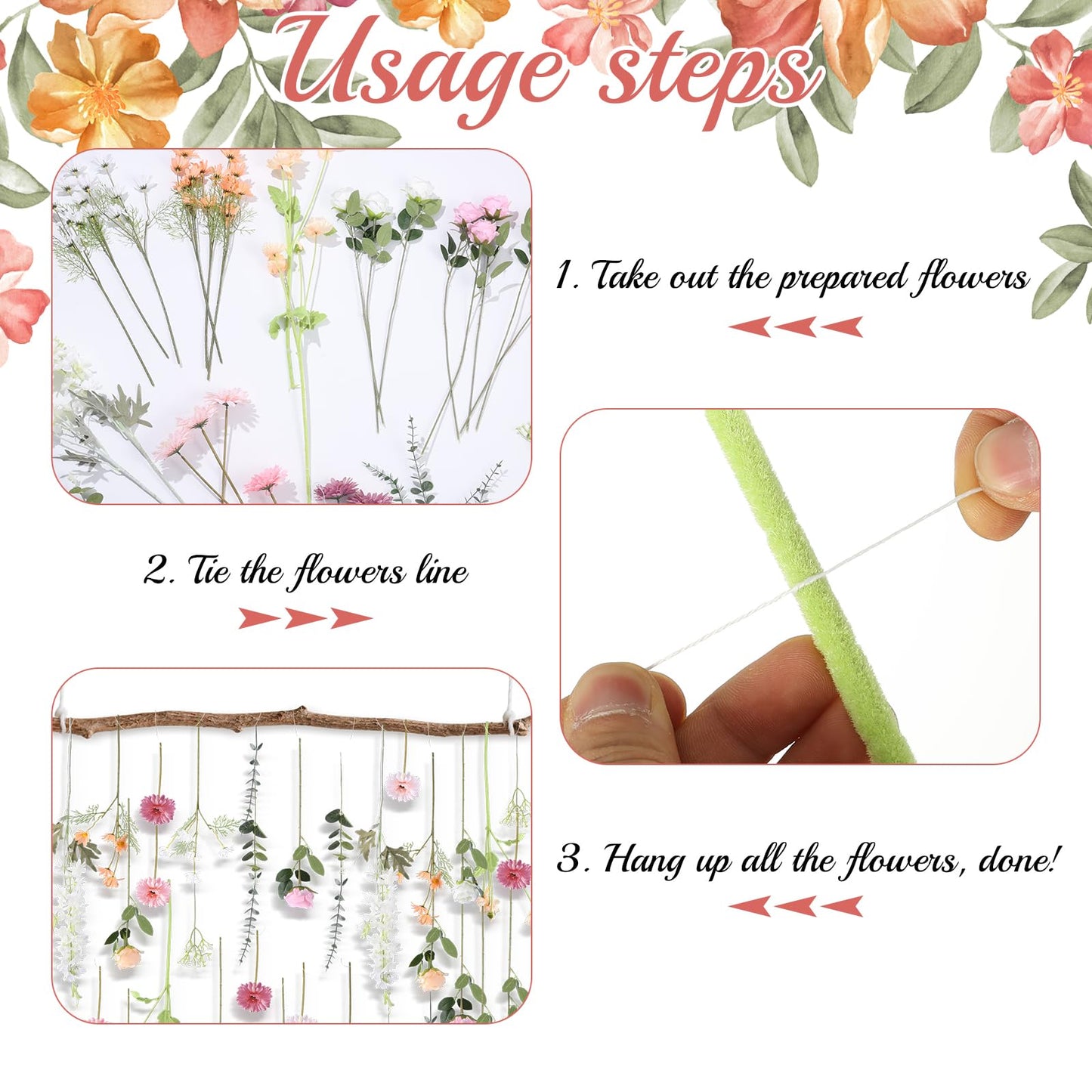 38 Pcs DIY Artificial Wildflower Garland Hanging Flowers Set Chrysanthemum Rose Eucalyptus Daisy Larkspur Flower Garlands Hanging Spring Wildflower Garlands for Baby's Breath Wedding