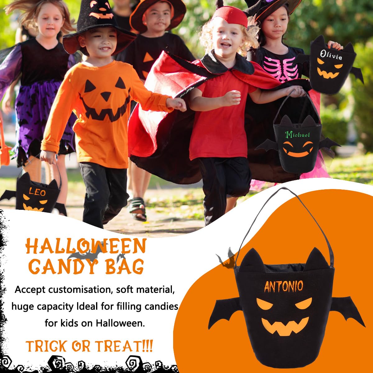 guccde Personalized Halloween Trick or Treat Bags for Kids, Custom Name Halloween Candy Bags (Bag-Canvas)