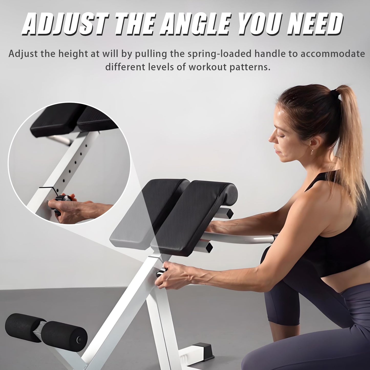 SUCXDZQ Roman Chair Back Extender - Angle & Height Dual Adjustable Hyperextension Bench for Home Gym - Adjustable Back Exercise Machine Fitness Equipment (White)